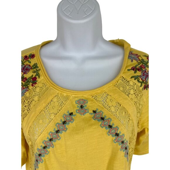 Sundance Splendor In Bloom Yellow Floral Embroidered Lace Top Boho Womens Size X - Picture 2 of 8